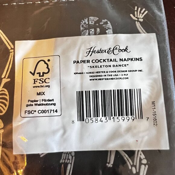 Hester & Cook Skeleton Dance Paper Cocktail Napkins 3-Ply Halloween Party - Picture 4 of 5